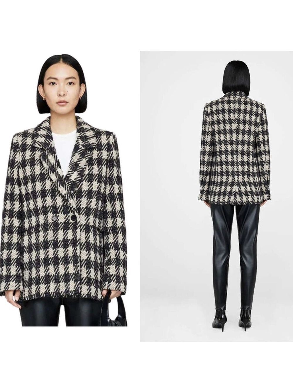 Anine Bing Diana Buffalo Check Blazer jacket coat tan black Sz XXS